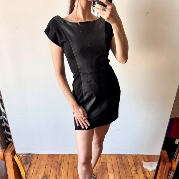 Vintage Y2K ALICE + OLIVIA Black Leather Corset-Back Mini Dress - Picture 1 of 11